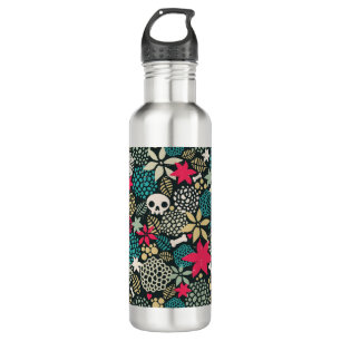 Skull in flowers 710 ml water bottle