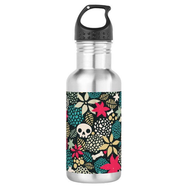 Skull in flowers 710 ml water bottle (Front)