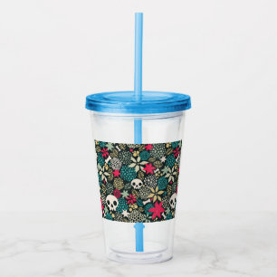 Skull in flowers acrylic tumbler