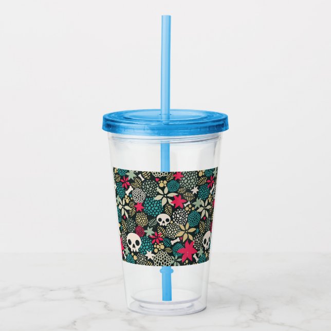 Skull in flowers acrylic tumbler (Front)