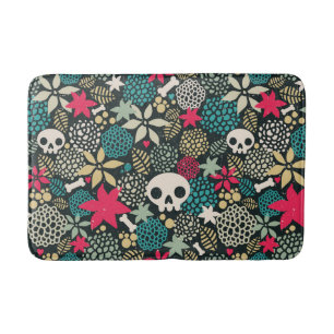 Skull in flowers bath mat