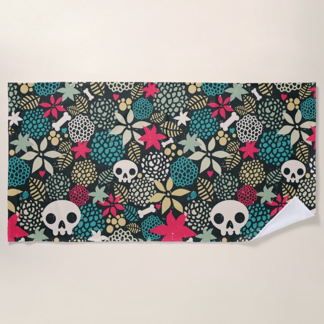 Skull in flowers beach towel (Front)
