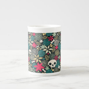 Skull in flowers bone china mug