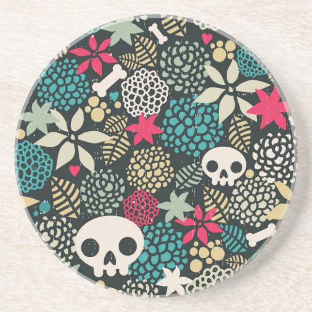 Skull in flowers coaster (Front)
