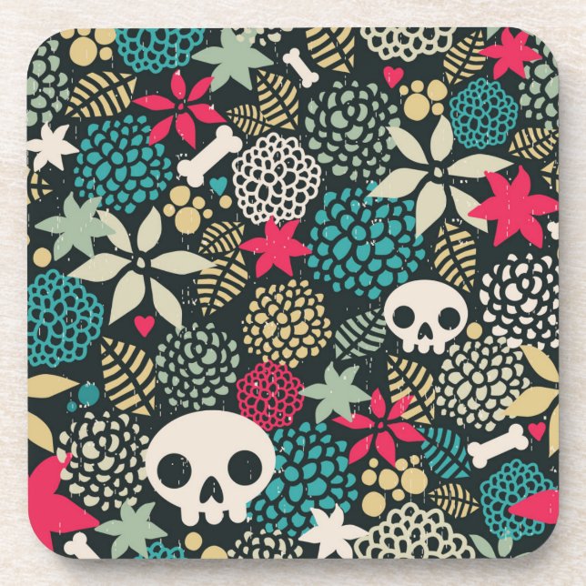 Skull in flowers coaster (Front)