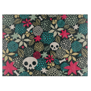 Skull in flowers cutting board