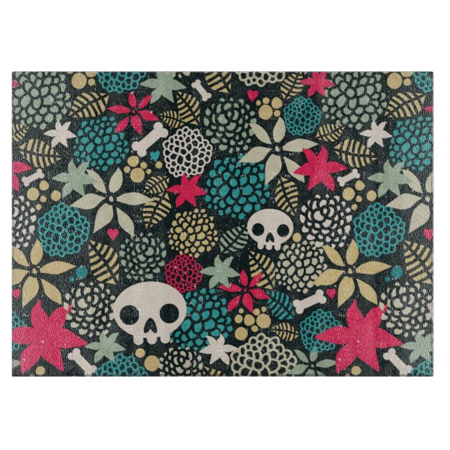 Skull in flowers cutting board (Front)