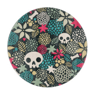 Skull in flowers cutting board