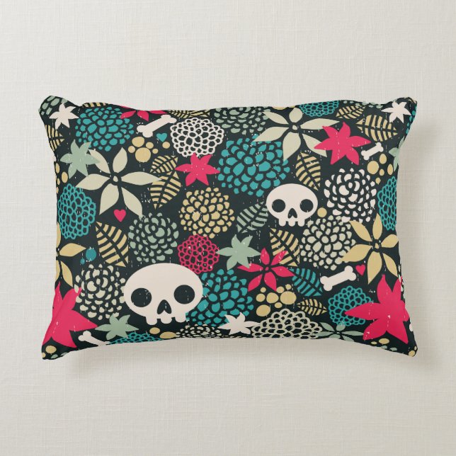 Skull in flowers decorative cushion (Front)