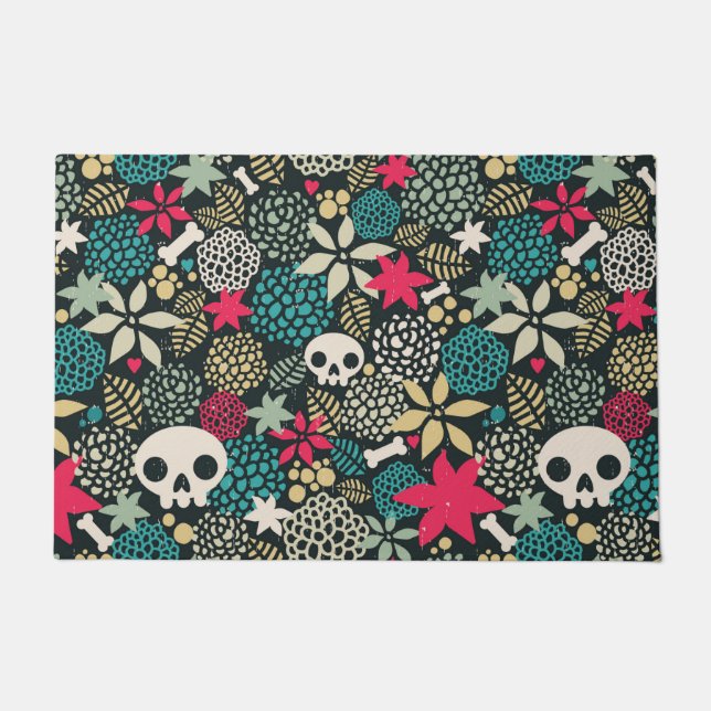 Skull in flowers doormat (Front)