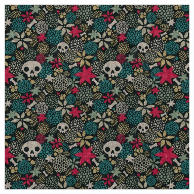 Skull in flowers fabric (Swatch)