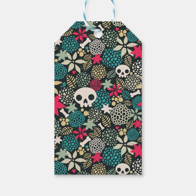 Skull in flowers gift tags (Front)