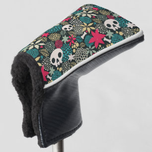 Skull in flowers golf head cover
