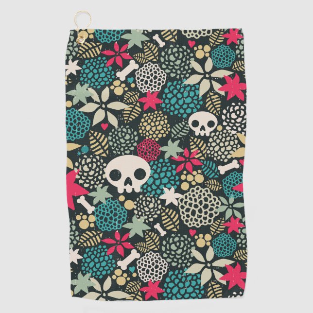 Skull in flowers golf towel (Front)