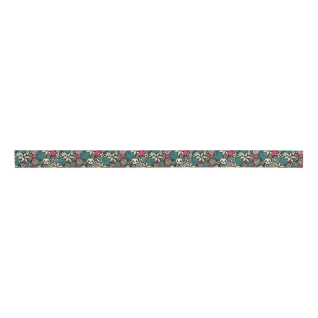 Skull in flowers grosgrain ribbon (Front)