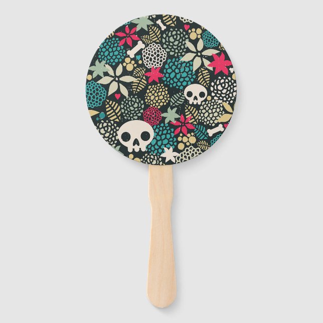 Skull in flowers hand fan (Front)