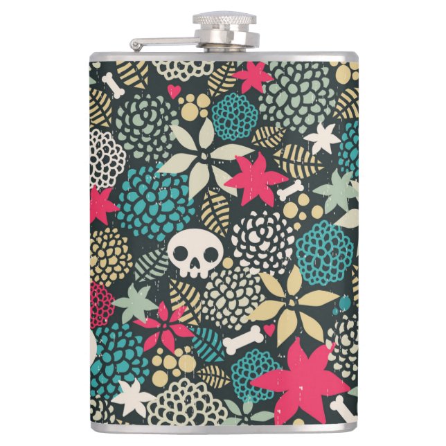 Skull in flowers hip flask (Front)