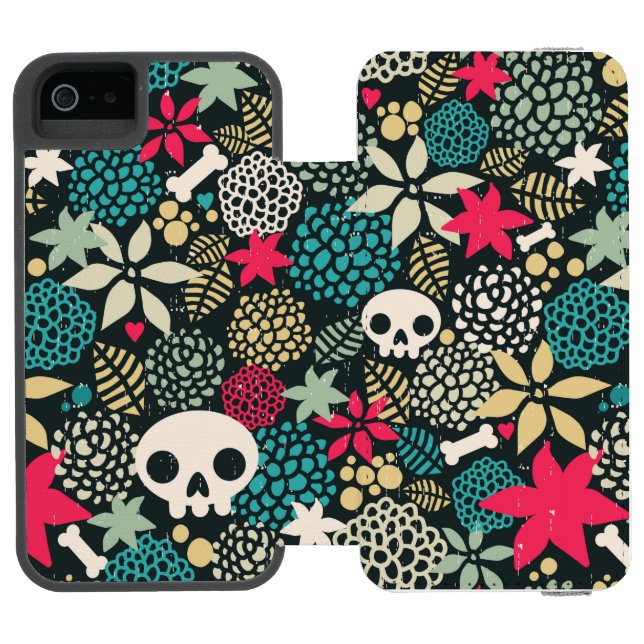 Skull in flowers incipio iPhone wallet case (Folio Open)