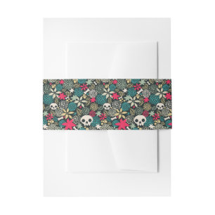 Skull in flowers invitation belly band