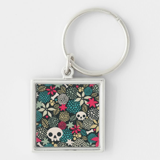 Skull in flowers key ring (Front)