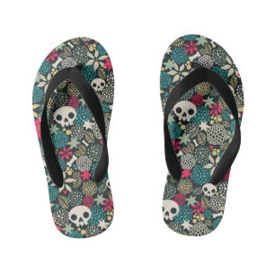 Skull in flowers kid's flip flops