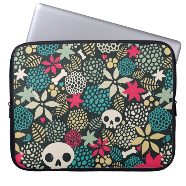 Skull in flowers laptop sleeve (Front)