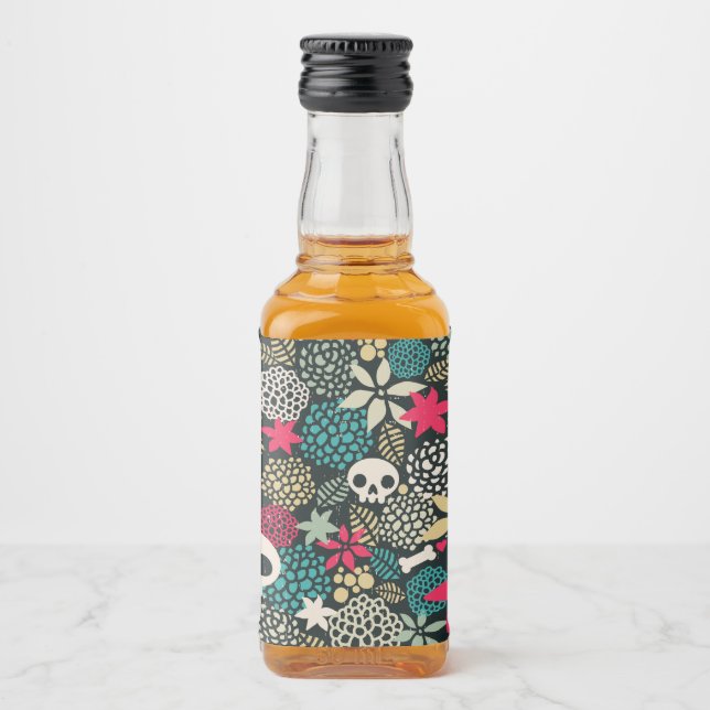 Skull in flowers liquor bottle label (Front)