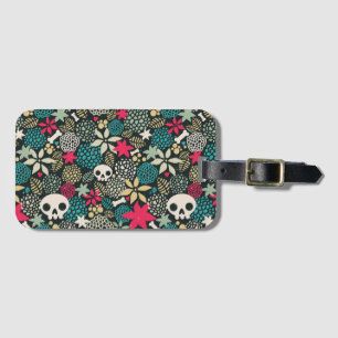 Skull in flowers luggage tag