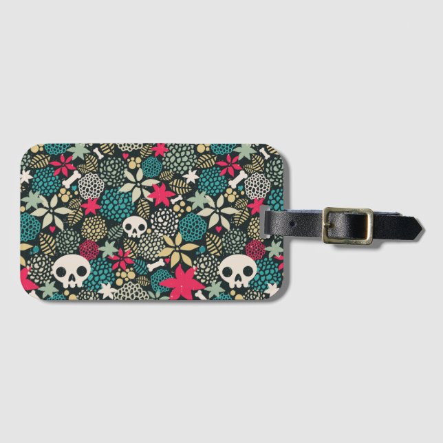 Skull in flowers luggage tag (Front Horizontal)