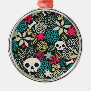 Skull in flowers metal tree decoration