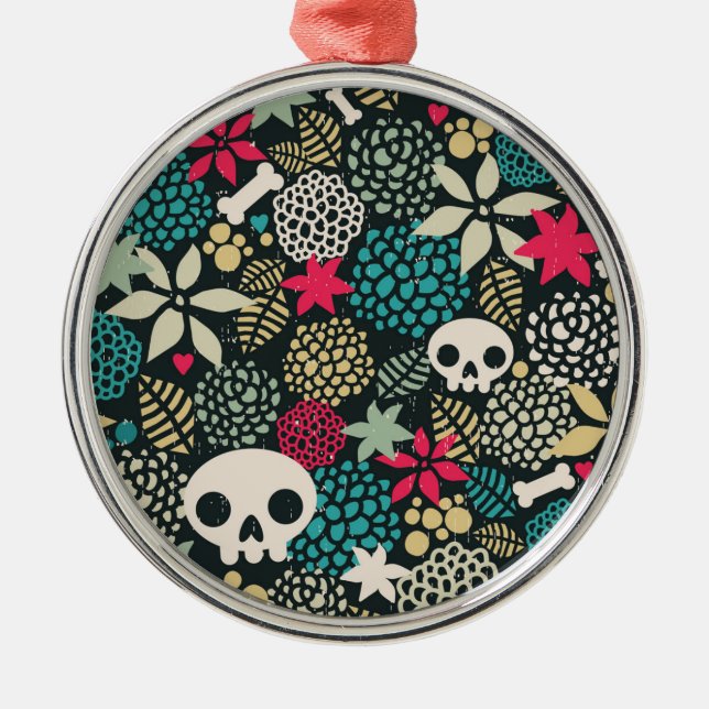 Skull in flowers metal tree decoration (Front)