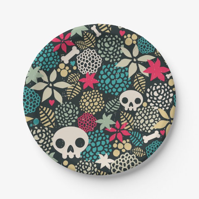 Skull in flowers paper plate (Front)