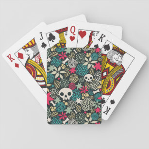 Skull in flowers playing cards