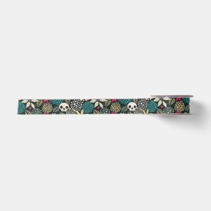 Skull in flowers satin ribbon