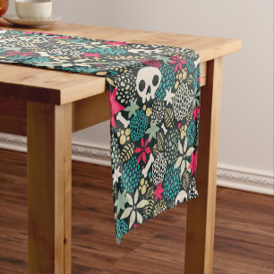 Skull in flowers short table runner