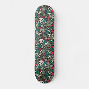 Skull in flowers skateboard