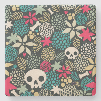 Skull in flowers stone coaster