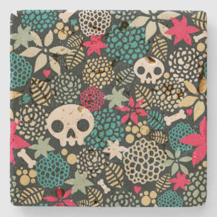 Skull in flowers stone coaster