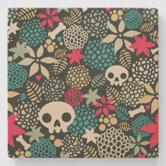 Skull in flowers stone coaster