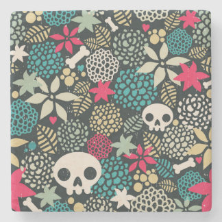 Skull in flowers stone coaster