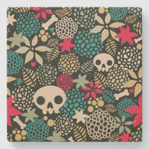 Skull in flowers stone coaster