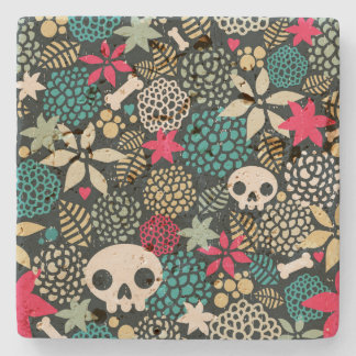 Skull in flowers stone coaster