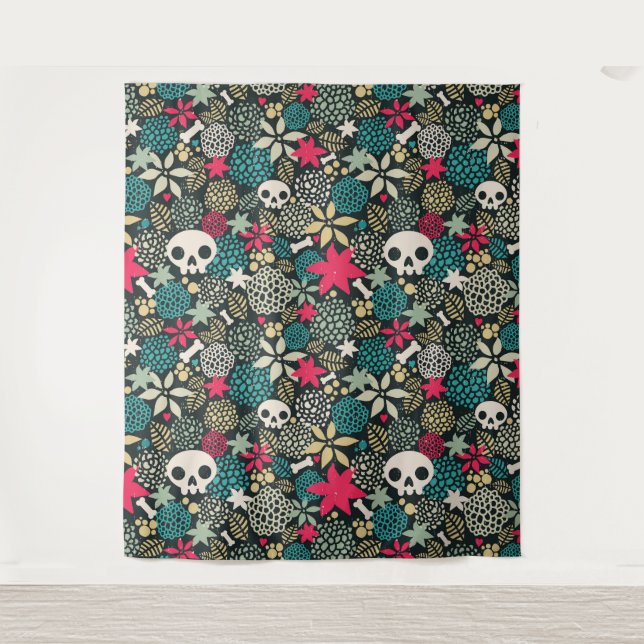 Skull in flowers tapestry (Front)