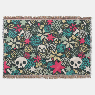 Skull in flowers throw blanket