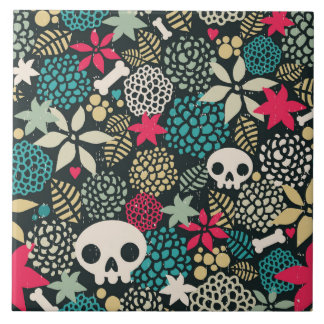 Skull in flowers tile