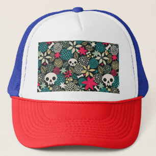 Skull in flowers trucker hat