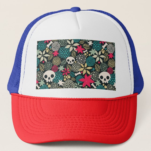Skull in flowers trucker hat (Front)