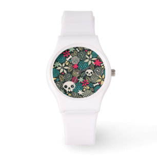 Skull in flowers watch