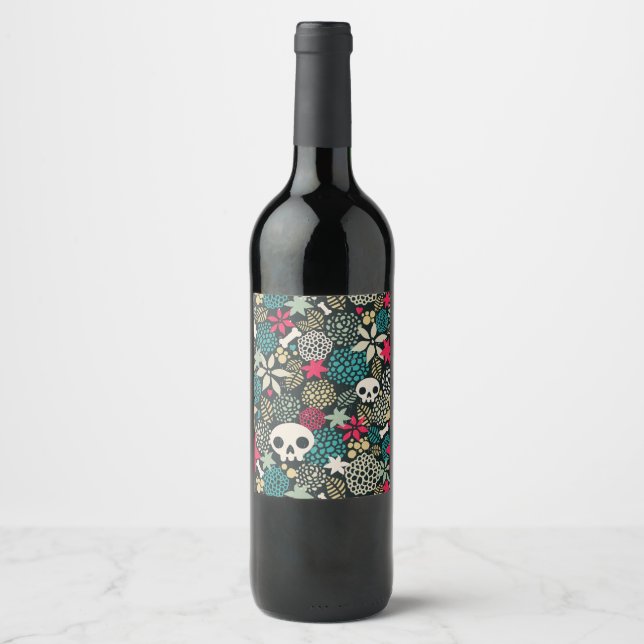 Skull in flowers wine label (Front)