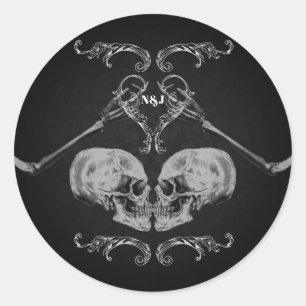 "Skull in Love" Vintage Skeletons Black Wedding Classic Round Sticker